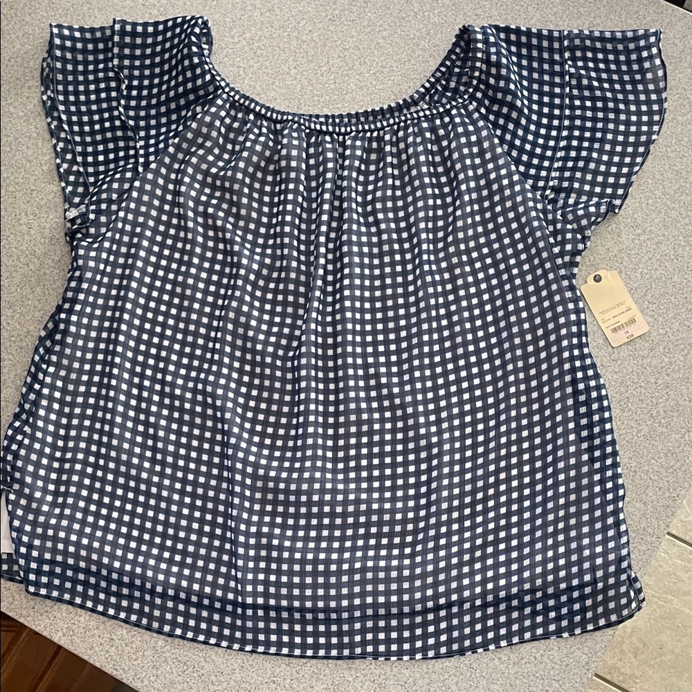 St. John's Bay Navy and White Gingham Blouse